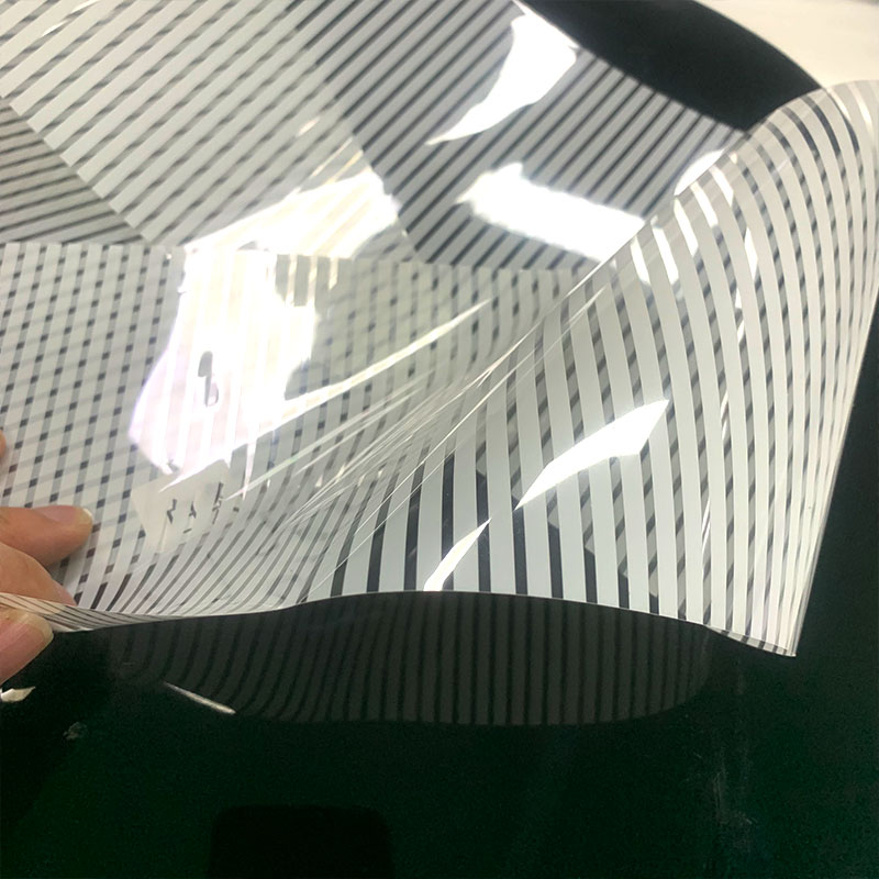 A close-up view of the White Stripes Self-adhesive Architectural Decorative Window Film applied to a glass panel, showcasing its frosted texture, privacy enhancement, and elegant linear design for commercial and residential interiors.